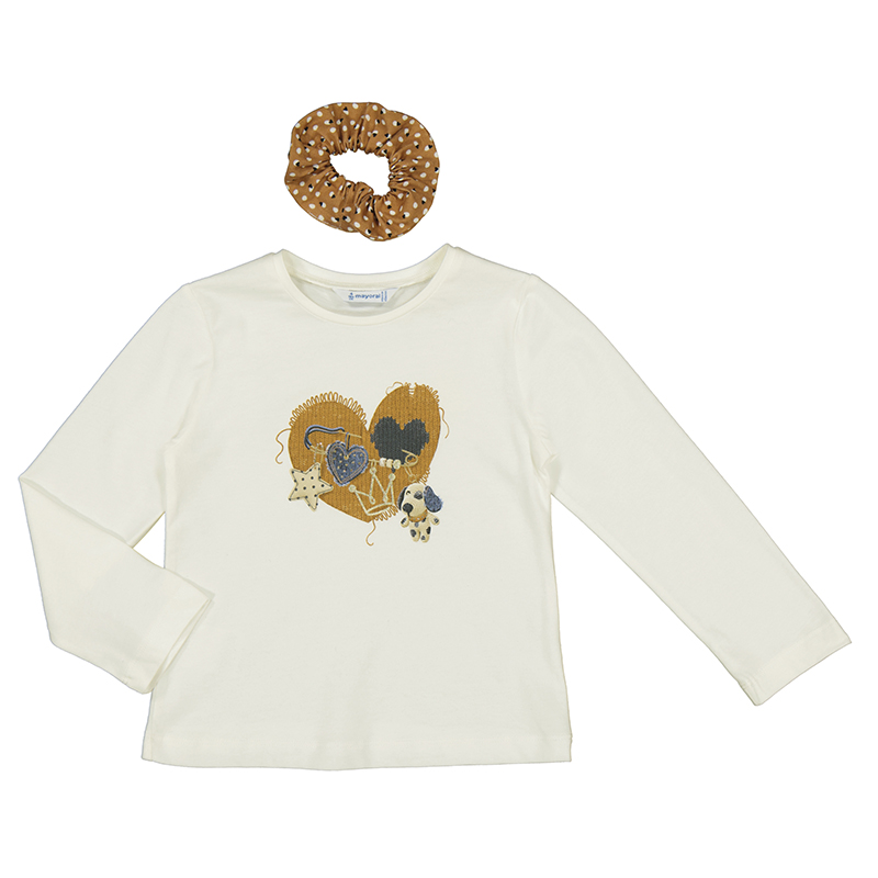 Mayoral L/S T-Shirt/Scrunchie Set Style 4069-Natural/Caramel